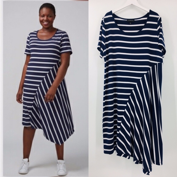 Lane Bryant Dresses & Skirts - Lane Bryant Asymmetrical Hem Striped Dress
